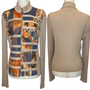 St. John Sport by Marie Gray Knit Jacket Zip Front Watercolor Print Size Small